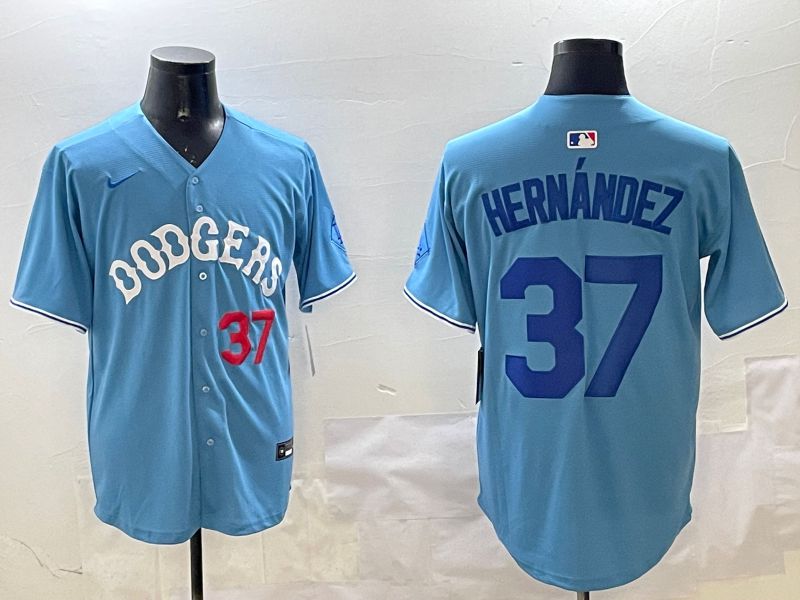 Men Los Angeles Dodgers #37 Hernandez Light Blue Joint Name 2025 Nike MLB Jersey style 8->los angeles dodgers->MLB Jersey